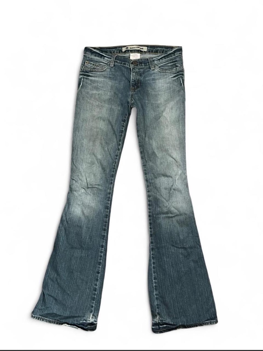 Vintage GAP Women's Ultra Low Rise Flare Jeans in Light-Med Wash Blue